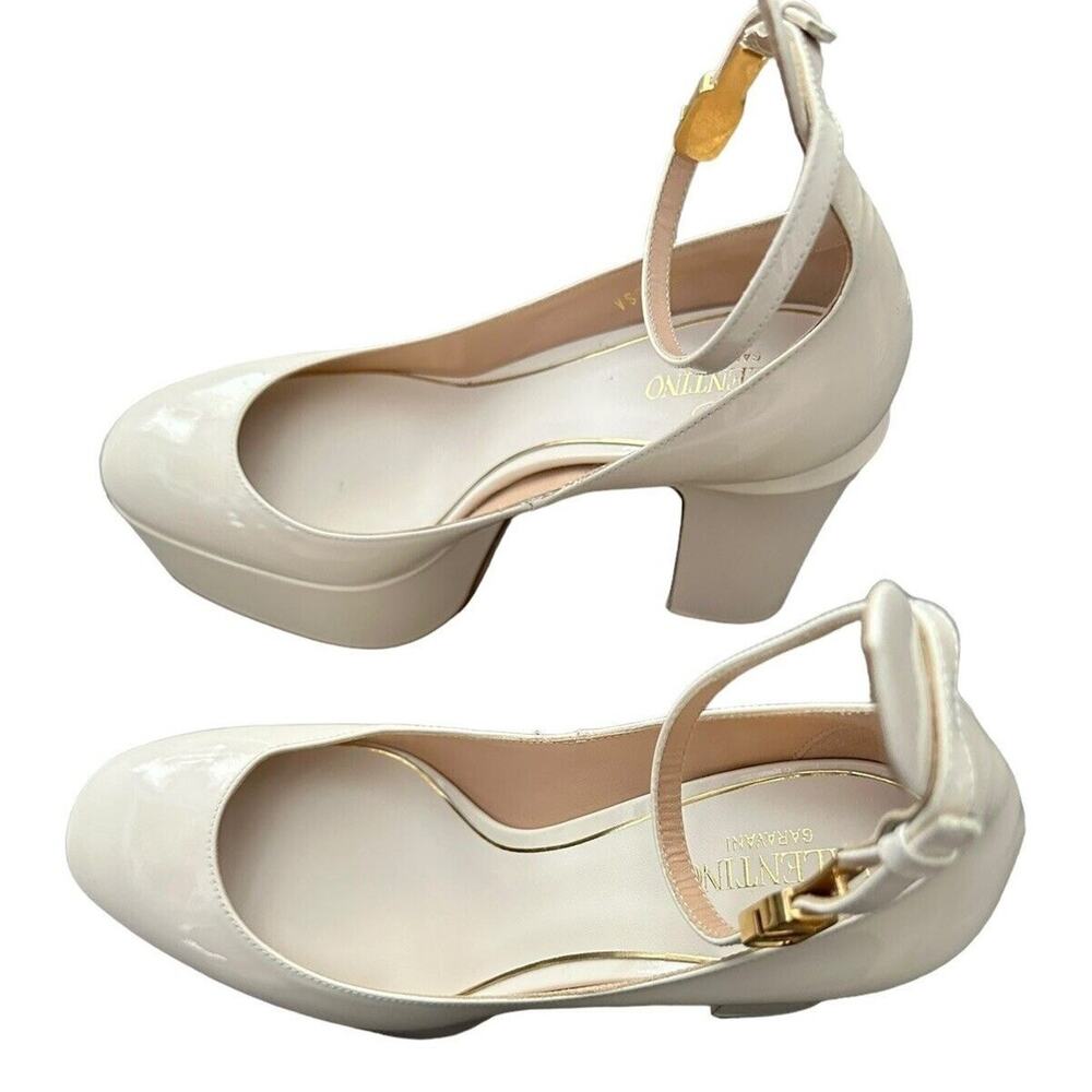Valentino Ivory Patent Leather Tan-Go Platform Ankle Strap Pump Size 37.5 - Picture 15 of 16